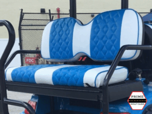 Blue and White Custom Seats golf cart maintenance, cabo san lucas golf cart service