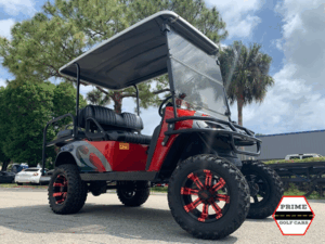 Red EZGO with Red Rims golf cart maintenance, cabo san lucas golf cart service